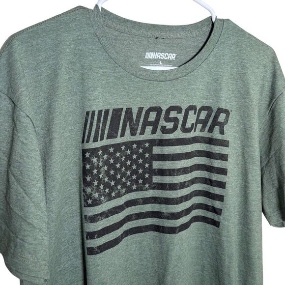 Nascar T-Shirt Large Green Flag Short Sleeve Crew Neck Logo Casual Printed - Picture 2 of 7